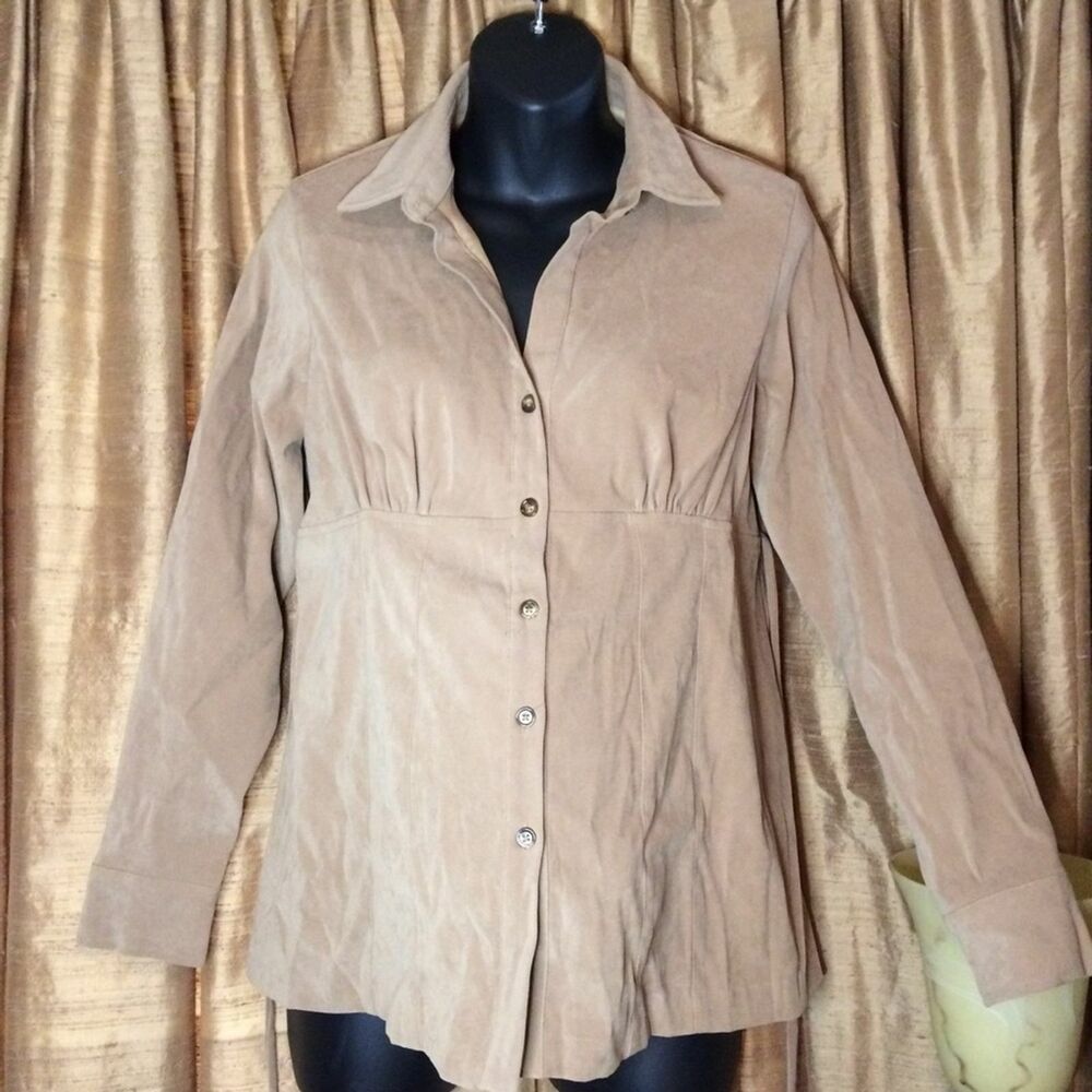 Motherhood Maternity Top in Sueded Touch Polyester Button Down w/Waist Ties-Sz M